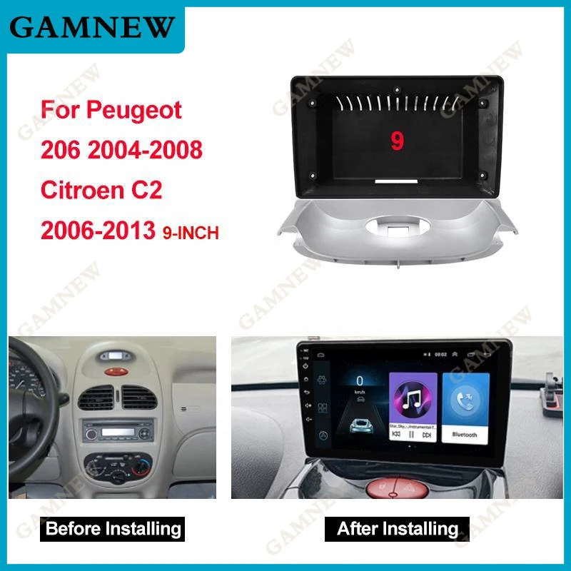 9-дюймовая рамка для автомобильной панели Android Peugeot 206 2004-2008 Citroen C2 2006-2013