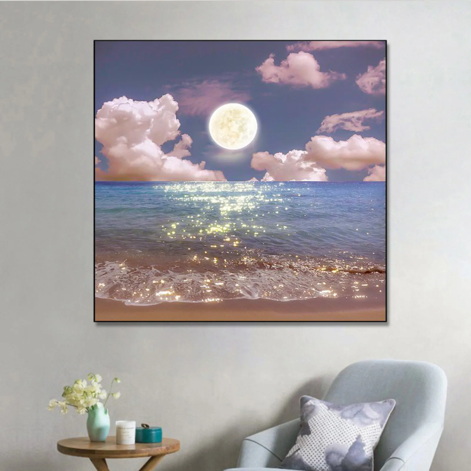 

Diamond Painting Moon Beach 5D Diamond Painting Full Drill Diamond Art Kits DIY Mosaic Cross Stitch Embroidery Kits Wall Decor