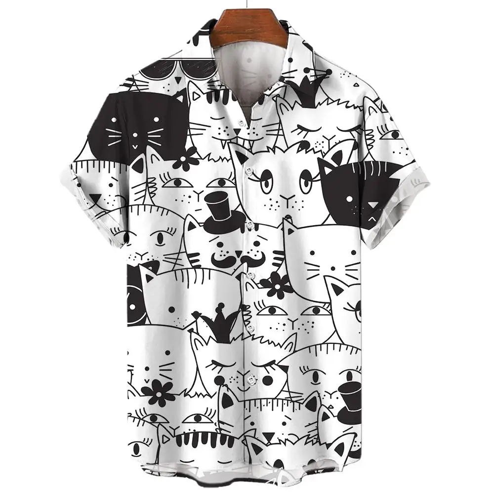 

Гавайская рубашка с отложным воротником, 2023, мужские повседневные рубашки с короткими рукавами и аниме, мультяшная Мужская рубашка, летняя мужская одежда, уличная Ретро рубашка с животными и кошками