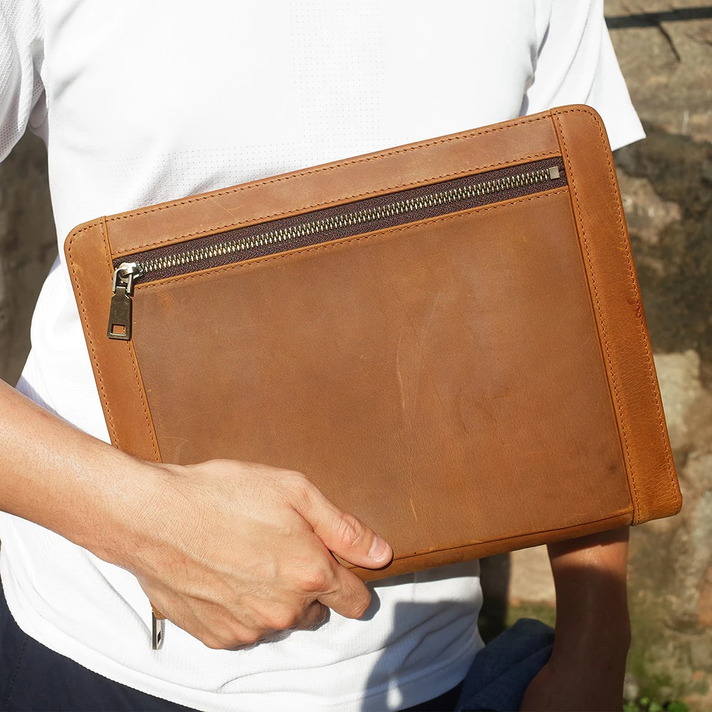 

New Luxury High-Quality Crazy Horse Leather Clutch Bag Retro Leather Business Office Documents Organize Storage Briefcase