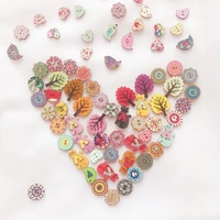 50100pcs mixed painting wooden buttons vintage scrapbooking crafts diy handwork sewing clothing wooden button decorate supplies