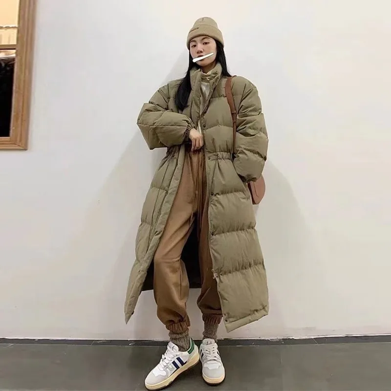 Women's down jacket padded warm long knee-length 90 white duck down jacket