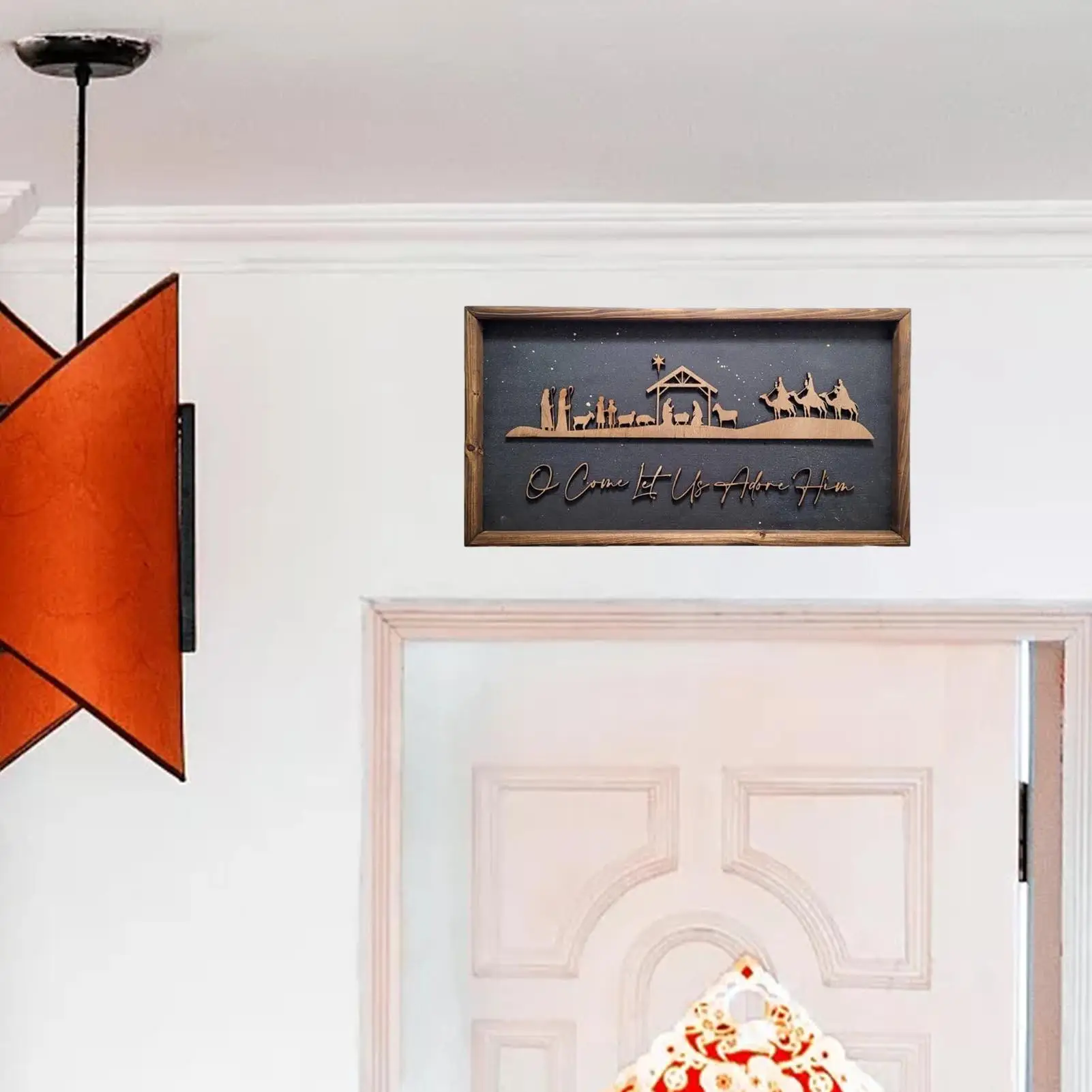 

Wooden Nativity Wall Decoration, Handmade Nativity Scene Wooden Frame Indoor Outdoor Decoration for Homes, Yards and Gardens