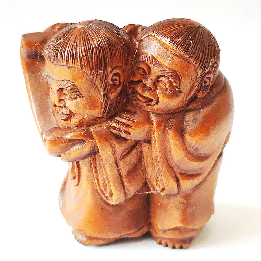 

Y9009 — 2 дюйма, резная фигурка нецке из самшита вручную: 2 потрясающих мужчины