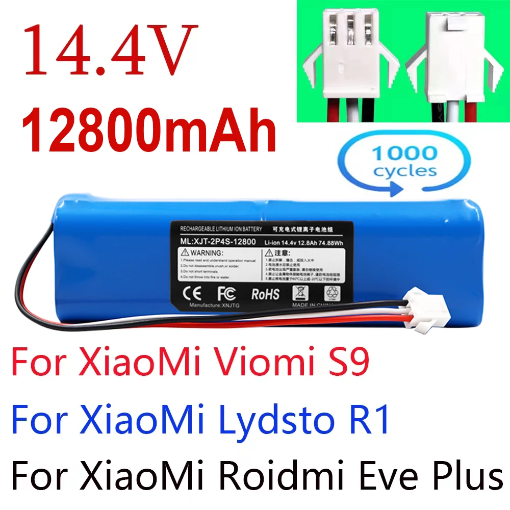 

14.4V 5200mAh 6500Ah 12800mAh Capacity S9 Robot Replacement For XiaoMi Lydsto R1 Roidmi Eve Plus Viomi Vacuum Cleaner Battery