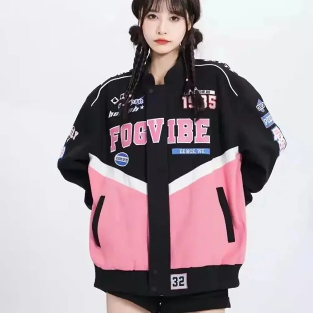 

Street-mounted American sweet pink racing suit jacket female Y2K Harajuku hip-hop new Gothic loose fashion baseball suit jacket