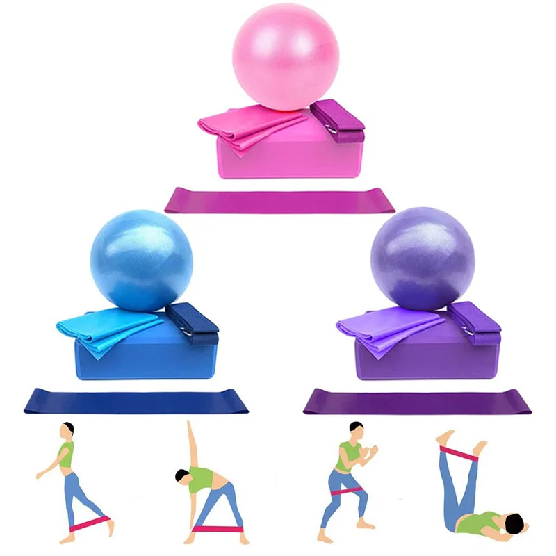 

Exercise Stretching Yoga Yoga Band Resistance Pilates Ball With Set 5pcs Blocks Home Strap Equipment Loop Starter Fitness Kit