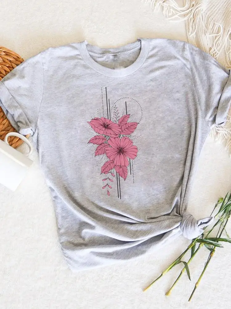 

Summer Short Sleeve Printed Clothes Women Clothing Flower Sweet Watercolor Female Fashion Casual Tee T Graphic T-shirts