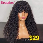 Парики Beaufox с волнистыми волосами для женщин, малазийские кудрявые парики из человеческих волос с челкой, парики полностью машинной работы, дешевые парики без клея, парик с неповрежденными волосами