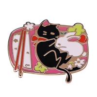 kawaii black cat white rabbit lunch box enamel brooch metal badge lapel pin jacket jeans fashion jewelry accessories gift