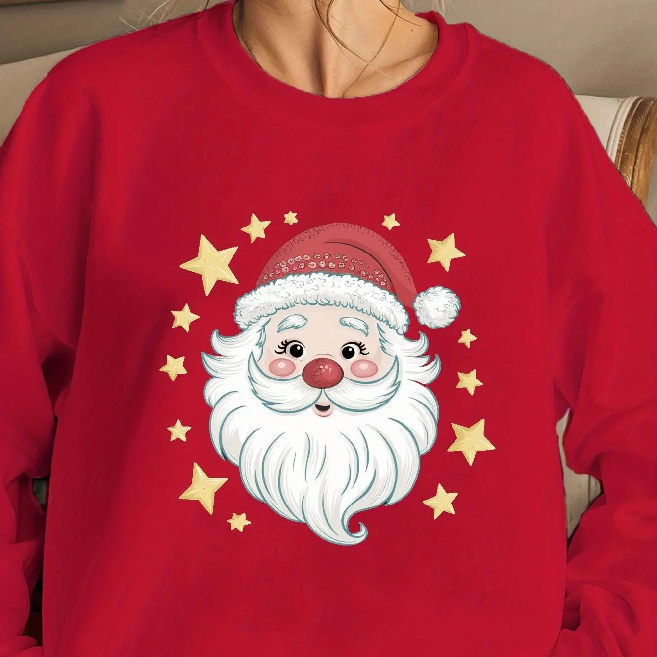 Женский джемпер с принтом Санта-Клауса, повседневный стиль, свободный ...