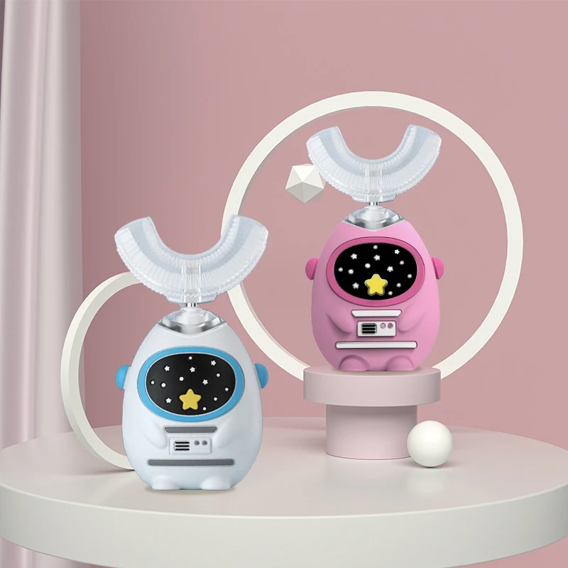 

Детская U-образная электрическая зубная щетка, щетка с узором, силиконовая щетка, 360 градусов, чистка и отбеливание зубов