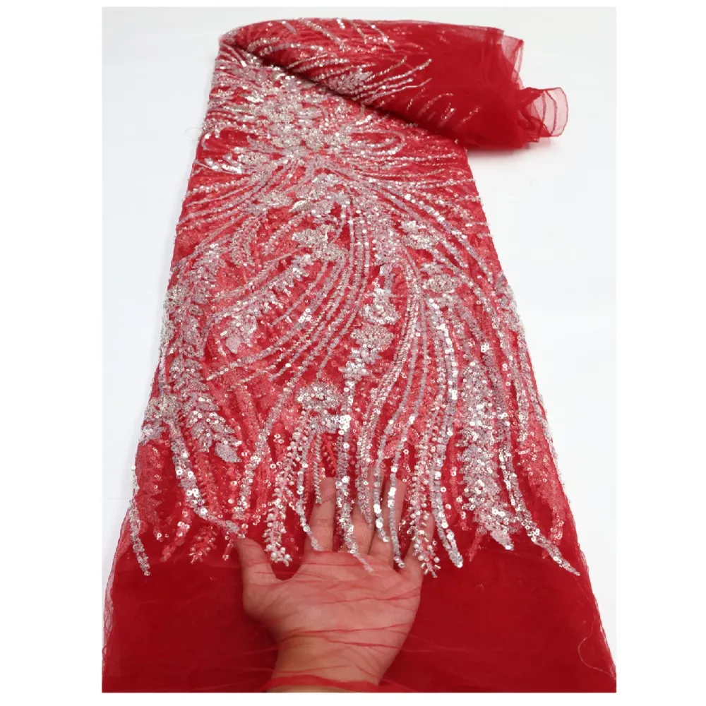

NI.AI Luxurious Beaded French Lace Fabric 2022 African Embroidery Tulle Lace Fabric With Sequins For Wedding Dresses LY1465