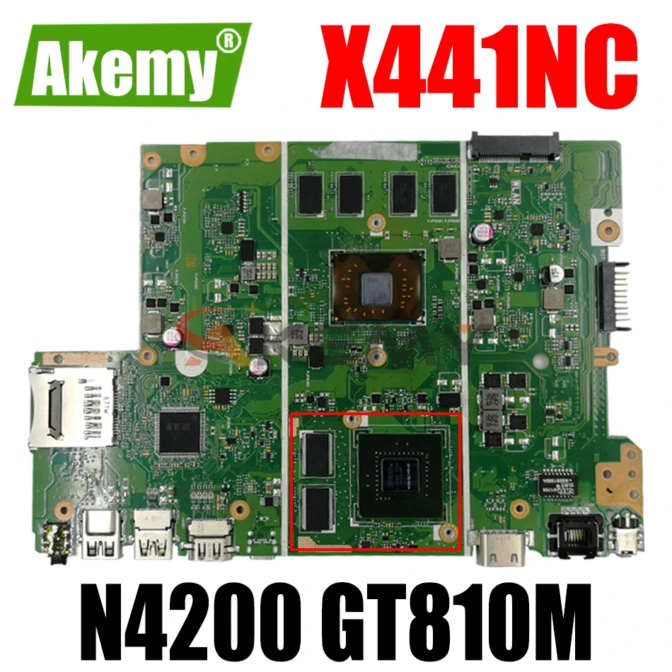 

Материнская плата AKEMY X441NC для ноутбука ASUS VivoBook Max X441NC X441N, оригинальная материнская плата 4GB-RAM N4200 GT810M