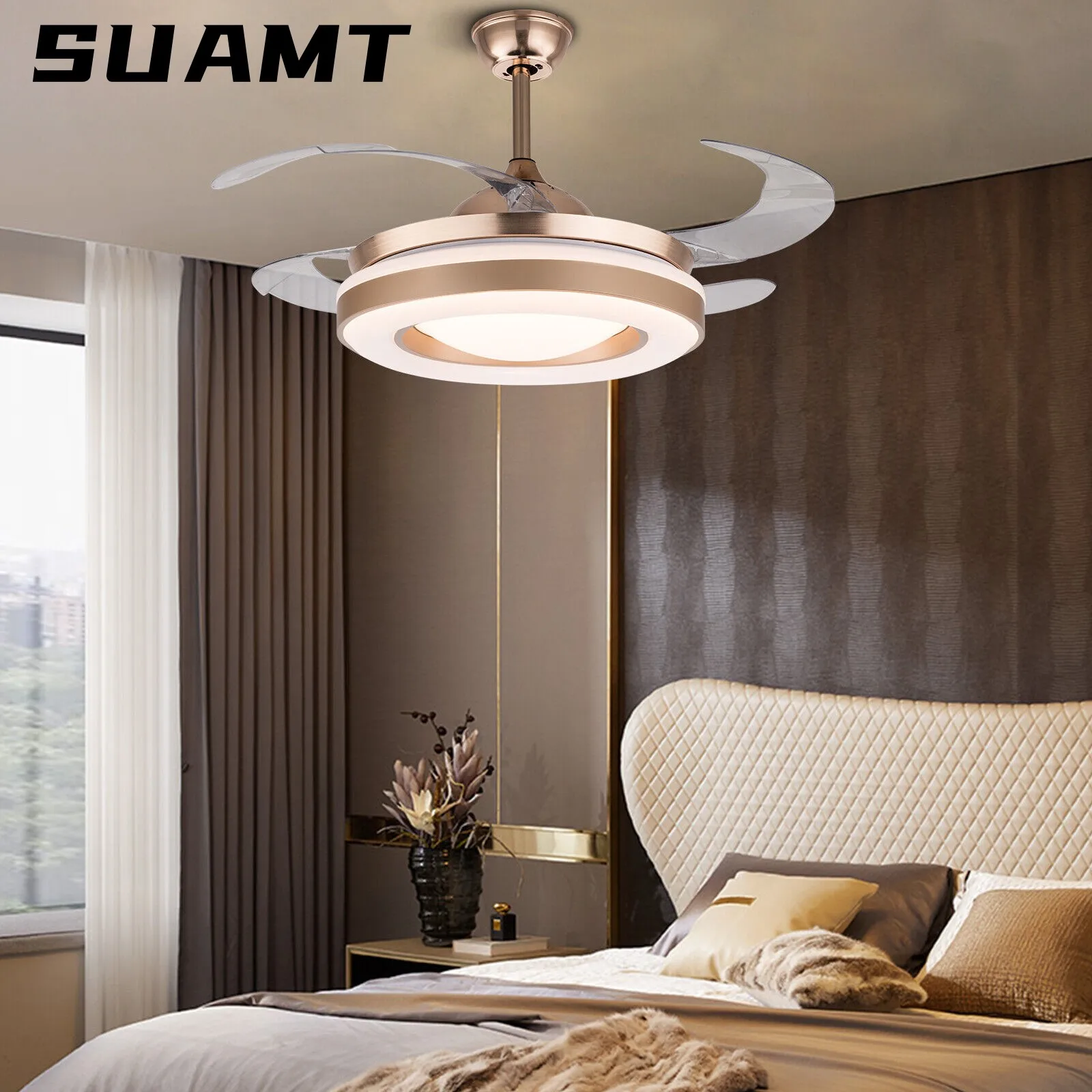 

110V Invisible Ceiling Fans With Light 42 Inch Gold Fan Lamp Remote Control Light Fans Room Decor