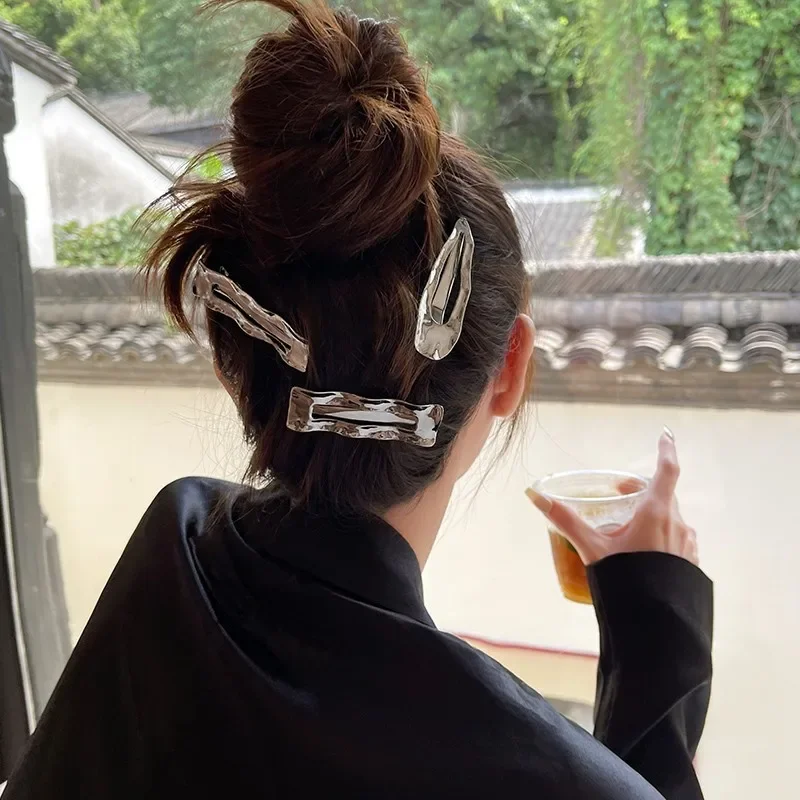 Новые модные волнистые металлические заколки для волос девочек геометрические