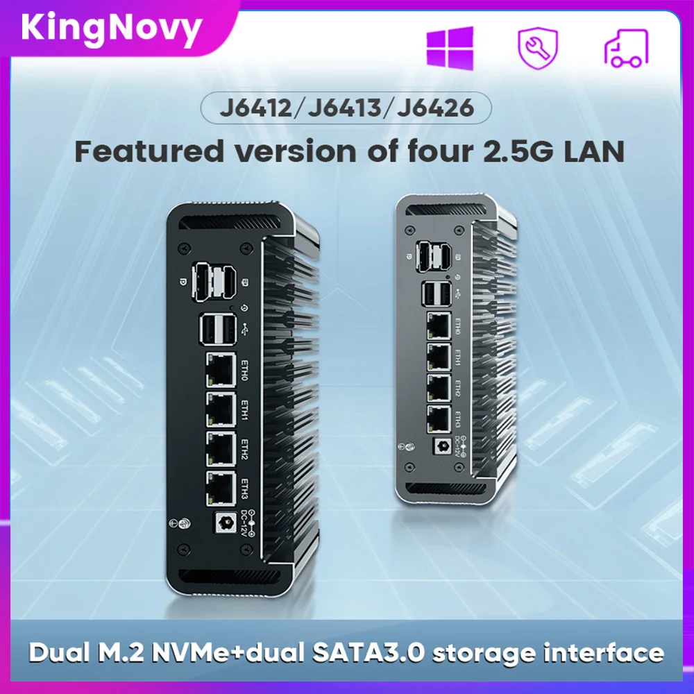 

Мини-компьютер 12th Gen брандмауэр Intel Celeron J6413 4x i226-V 2,5G LAN 2 * NVMe 2 * SATA безвентиляторный мягкий маршрутизатор Proxmox компьютер