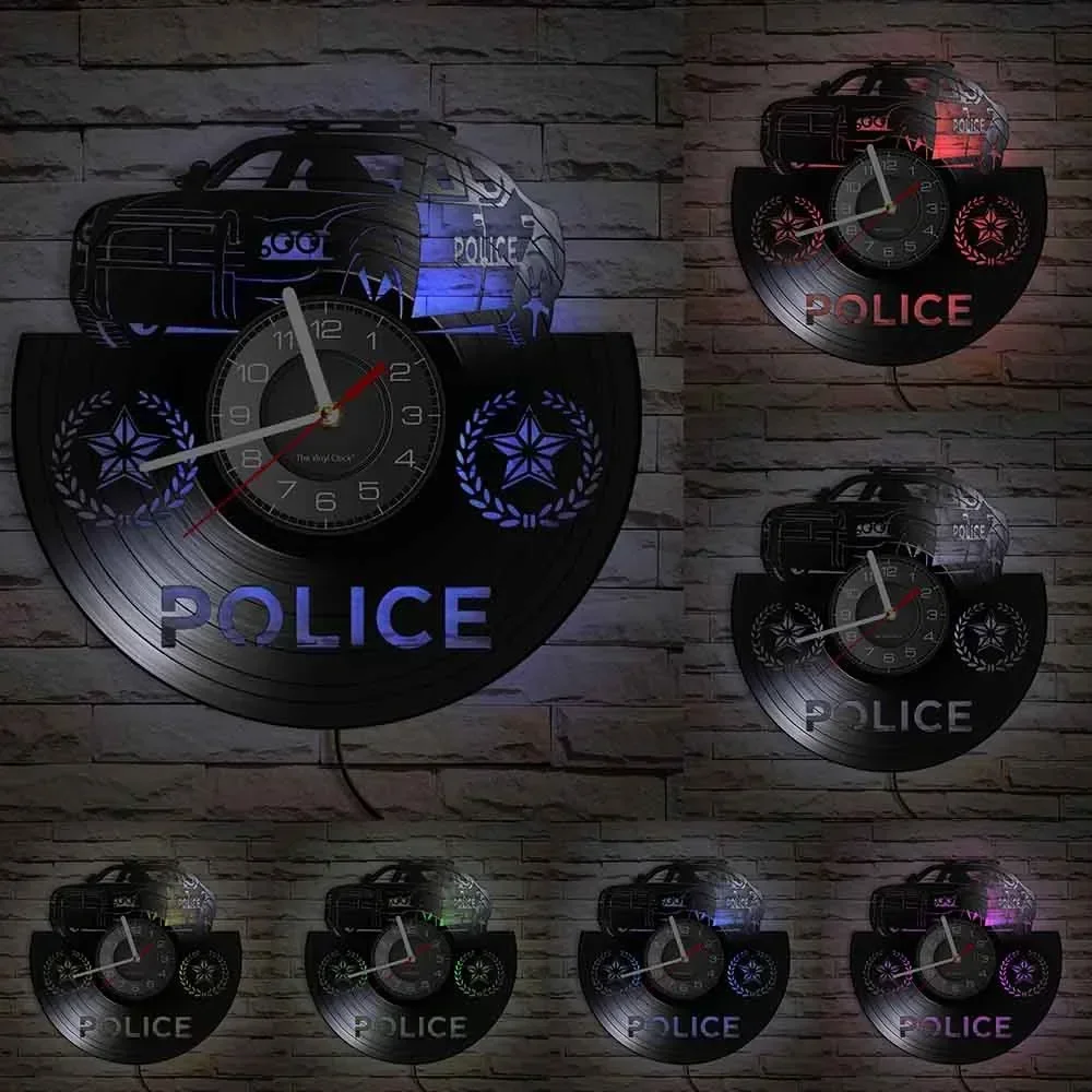 Полицейские настенные часы из настоящей виниловой пластины для