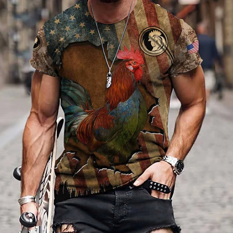 

Футболка мужская оверсайз с рисунком петуха, Повседневная рубашка с коротким рукавом, с 3D-принтом, одежда для мужчин, на лето
