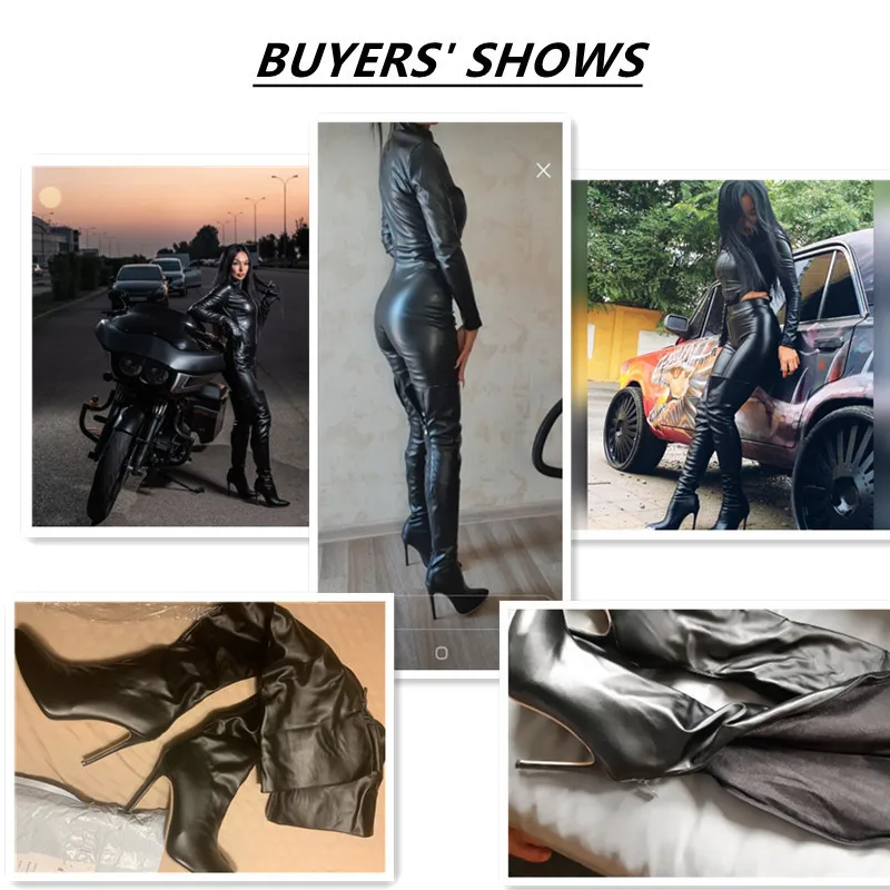 Women Sexy Back V Cut Zipper Boots Over The Knee Pointed Toe Bootie Thigh Long High Thin Heels Shoes Autumn Winter Stretch Botas