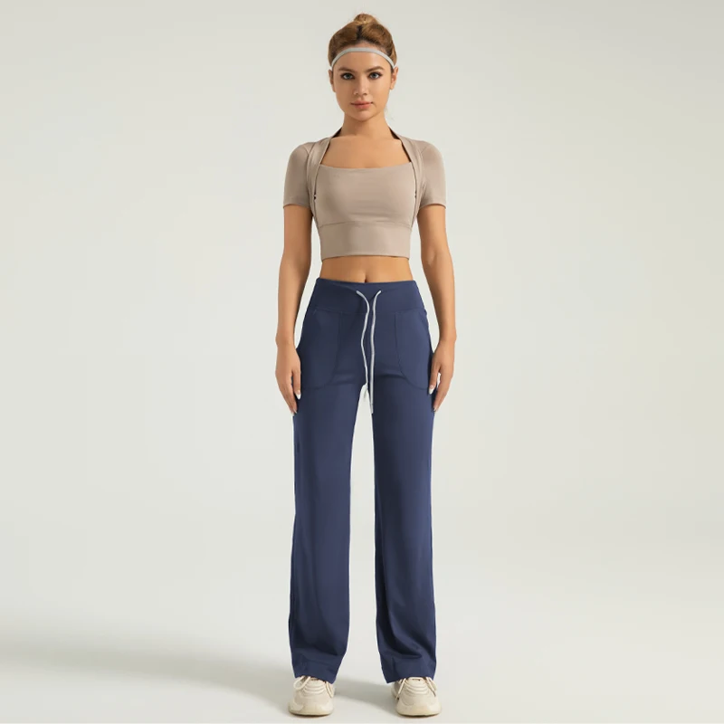 Расклешенные леггинсы брюки для йоги женские дышащие широкие с высокой талией