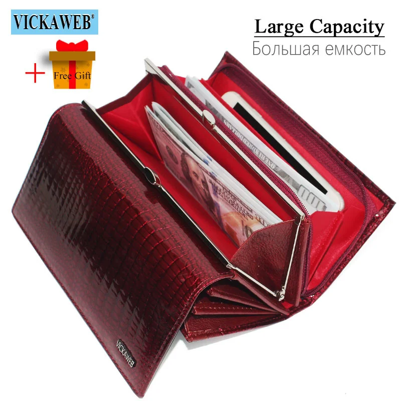 

Free Gift Genuine Leather Womens Wallets Patent Alligator Bag Female Design Clutch Long Multifunctional Coin Card Holder Purses