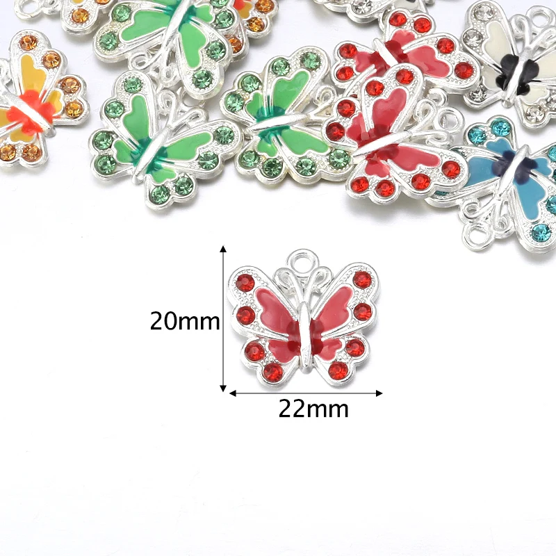 

10 pcs/Lot Alloy Drip Oil With Diamond Butterfly Pendant Multi Color Charm Pendant Suitable For Making DIY Jewelry Necklace