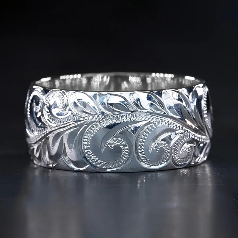 Женское кольцо на палец с резьбой, в металлическом стиле