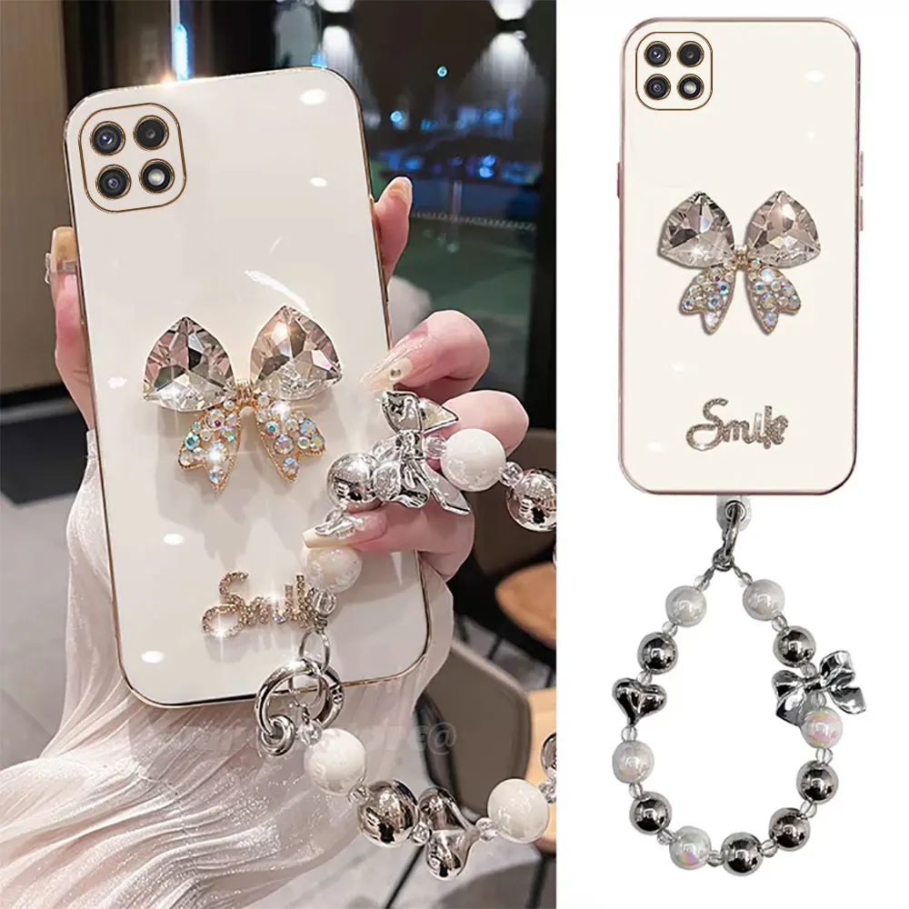 Чехол для телефона с жемчужным бантом и ремешком на руку Samsung Galaxy Wide 5 A22 F42 5G A22s