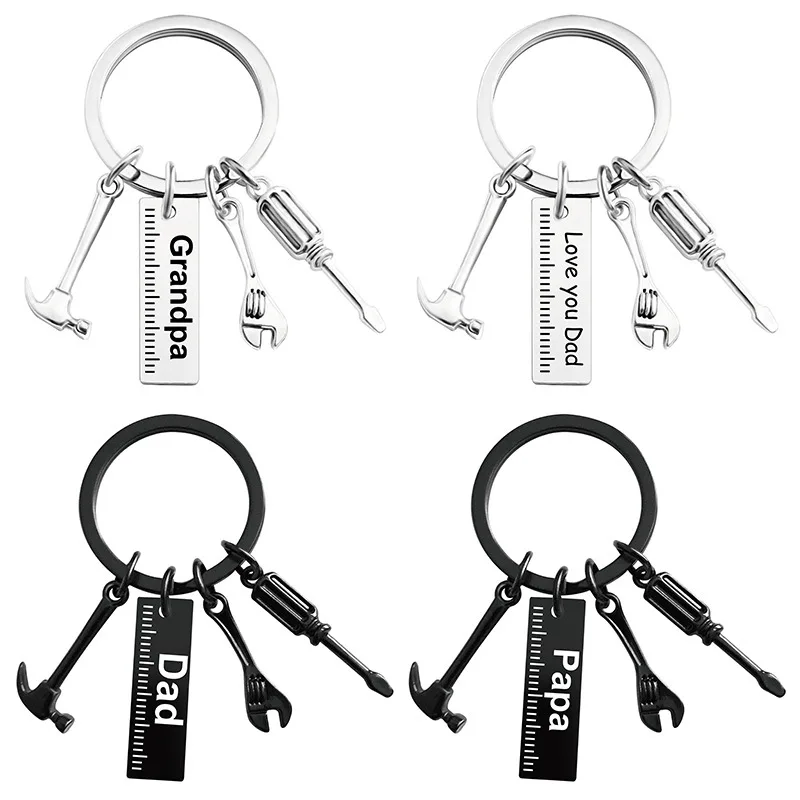 

Key Chain Dad Hammer Screwdriver Wrench Fathers Day Gift Lettering Metal Key Chains Chainsaw Man Llavero