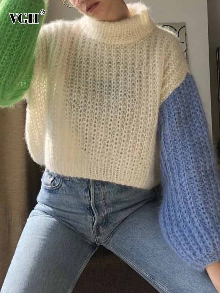 

Женский вязаный свитер-водолазка VGH с рукавами-фонариками