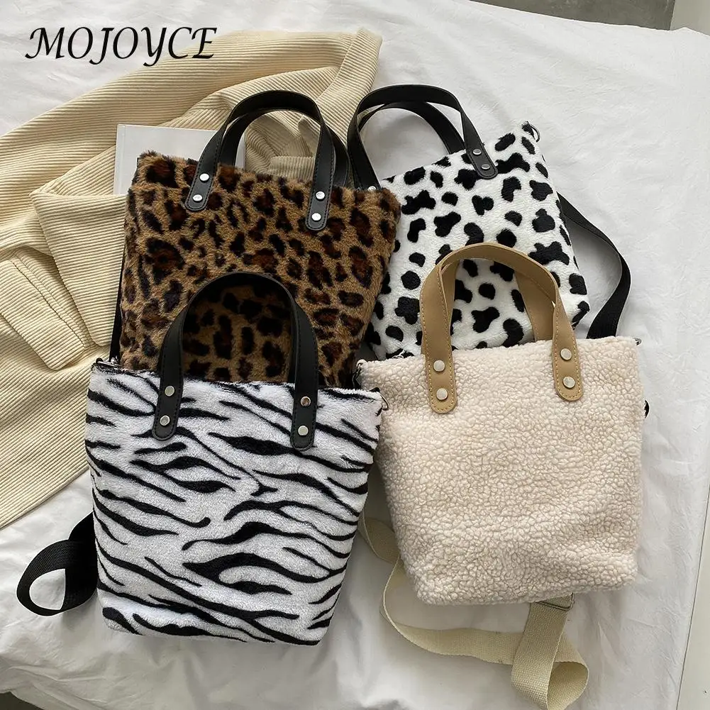 

Fashionable Women Top-Handle Bags Plush Fluffy Animal Pattern Autumn Winter Traveling Casual Clutch Handbags for Shopping
