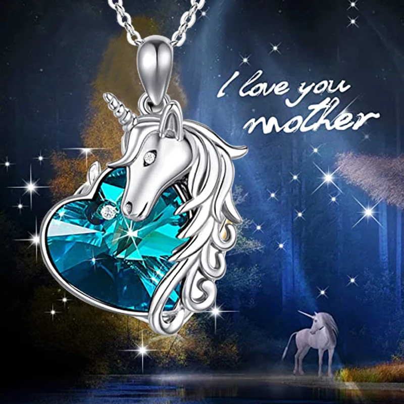 

Trendy Elegant Fashion Mom Kids Unicorn Necklace Women's Animal Crystal Pendant Anniversary Mother's Day Gift Jewelry