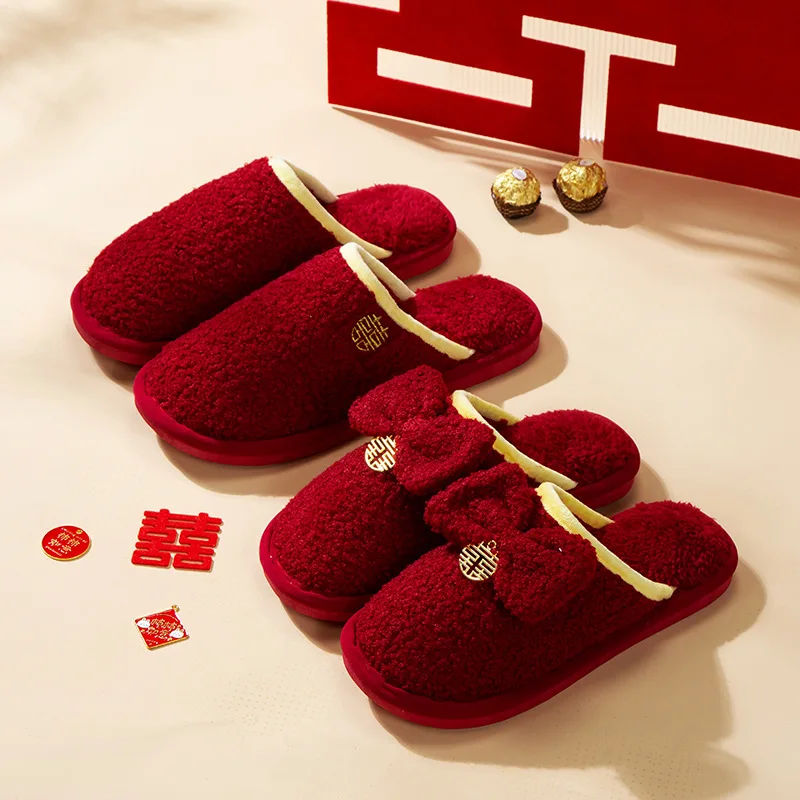

Wedding slippers couple festive red pair indoor summer home bathroom bath non-slip dowry sandals and slippers female