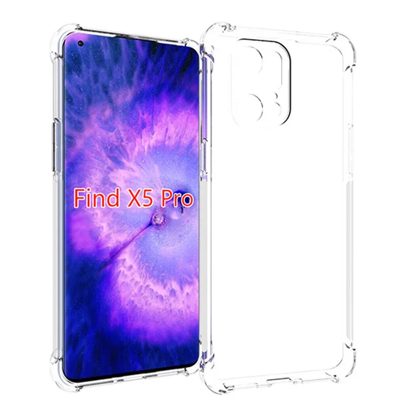 

For OPPO Find X5 X3 X2 Pro Thickened Four-corner Anti-drop Airbag Phone Case All-inclusive Edge Transparent TPU Protection Cover