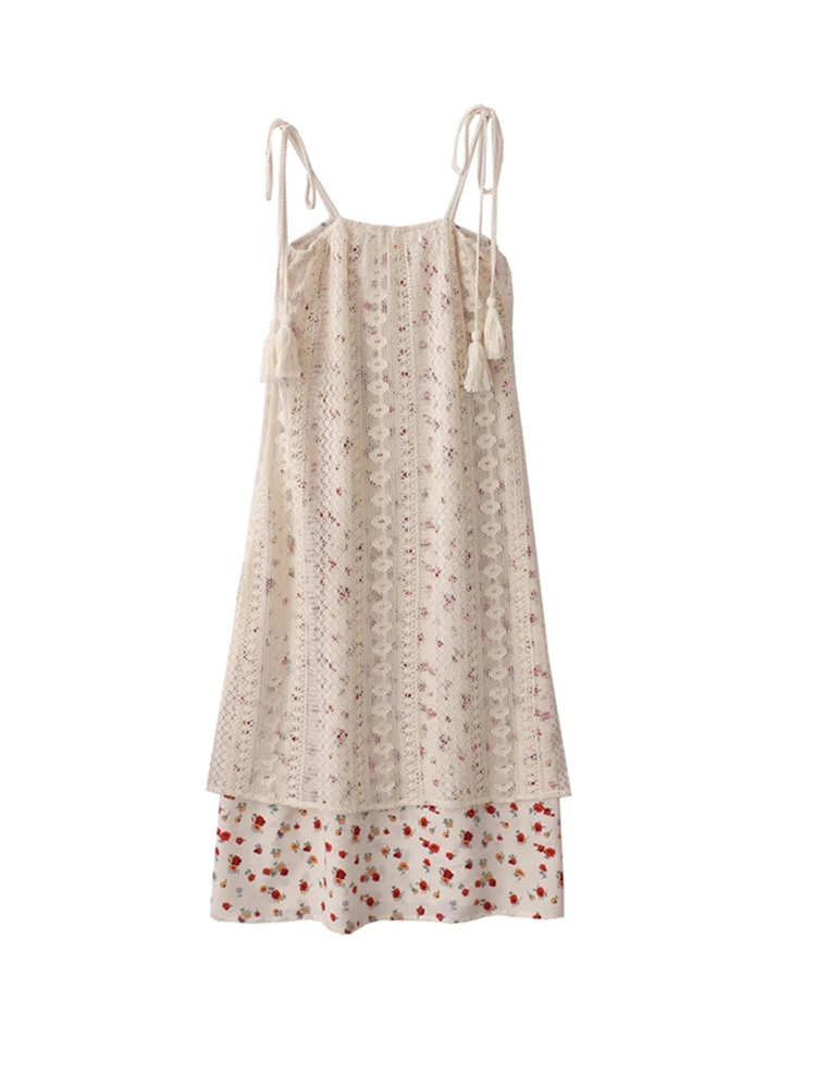 

Женское платье с цветочным принтом, винтажное платье до середины икры в стиле ретро на бретелях, с вырезами и завязкой, шикарный наряд для весны и лета