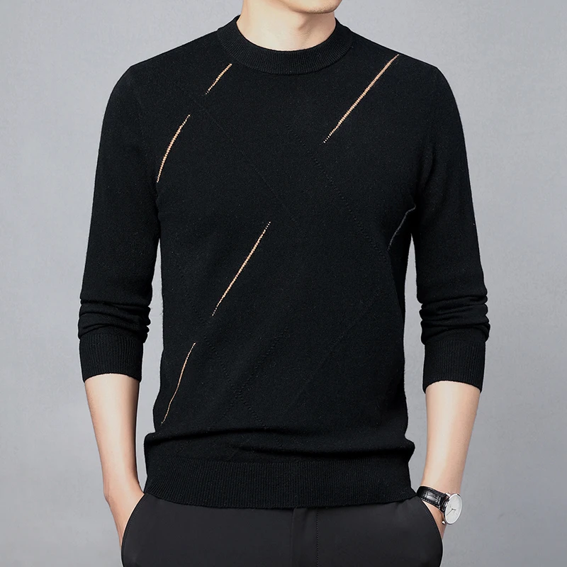 

Men's Cashmere Wool Sweater 2022 Winter New round Neck Geometric Jacquard Temperament Men's Sweater