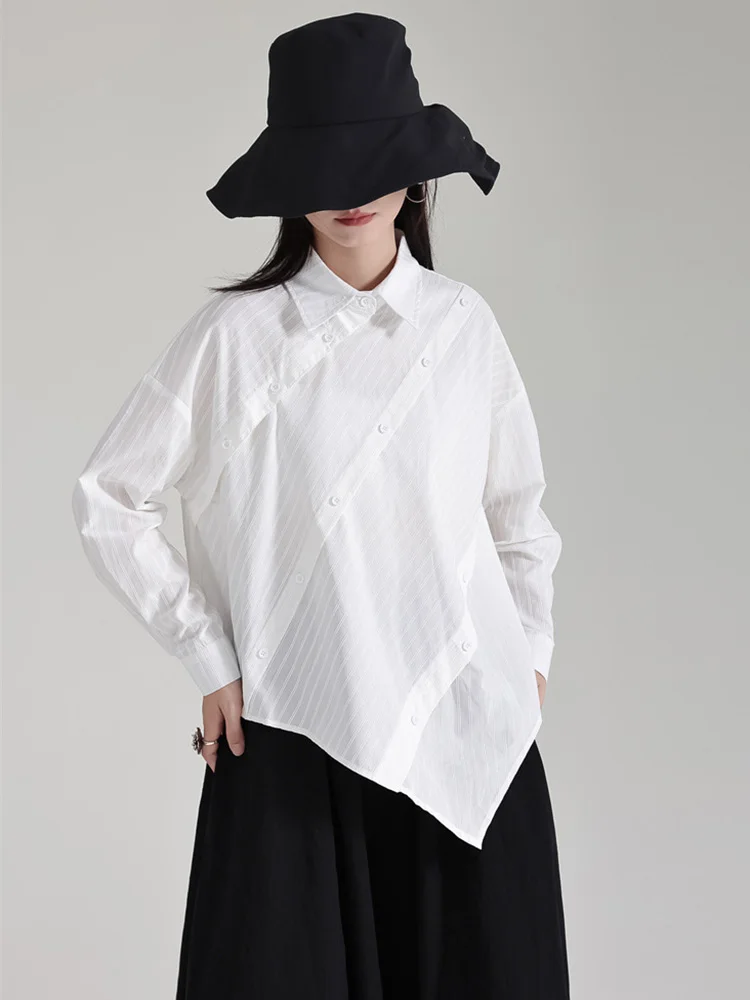 

XITAO Casual Asymmetric Female Shirt Personality Simplicity Single Breasted Women Autumn New Arrival Trend Street Top LYD1211
