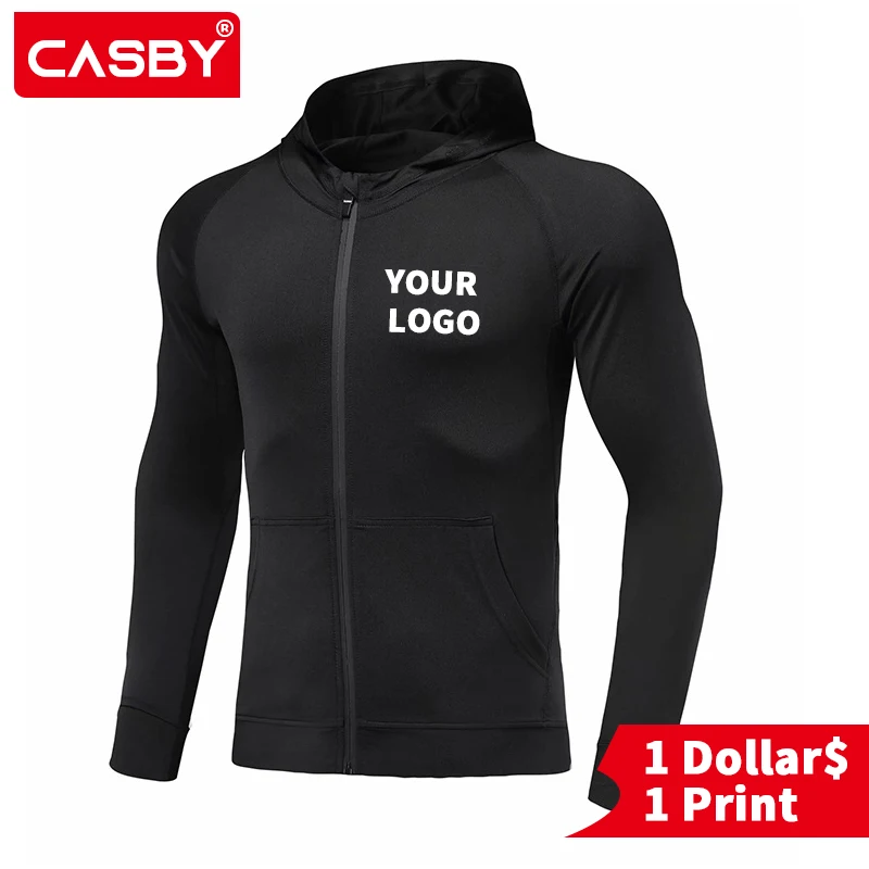

Spring and Autumn New Men's Casual Sports Coat Hooded Zip Hoodie Fast Drying Tight Clothing Running Fitness Clothing