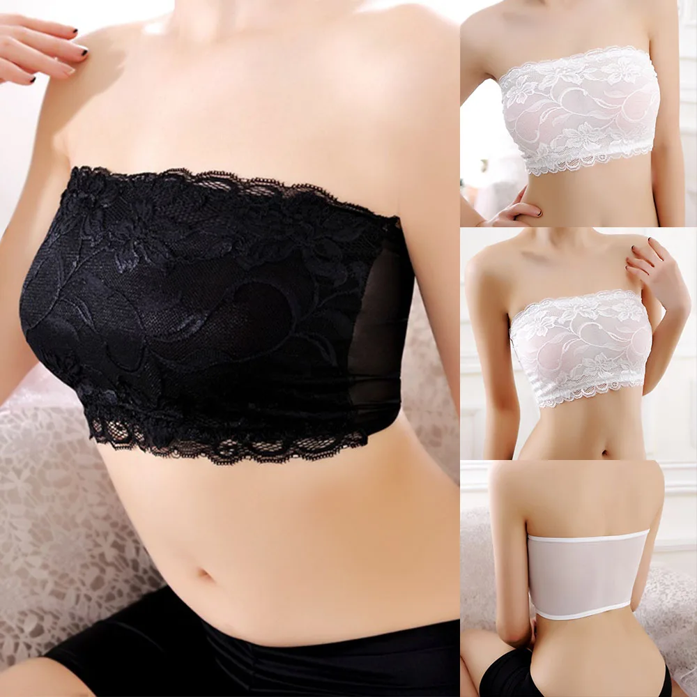 

Womens Tube Bra Top Lace Sheer Ultra-thin Sexy Strapless Seamless Underwear Sleeveless Breathable Bustier Bralette Bralet