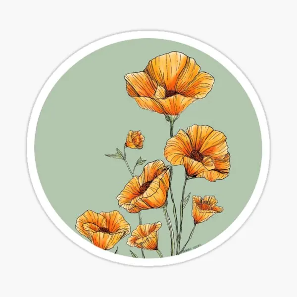 

California Poppies 5PCS Stickers for Kid Anime Luggage Window Background Home Art Wall Living Room Bumper Laptop Cartoon