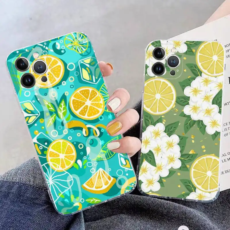 

Summer green leaves fruit Phone Case For iPhone 11 12 13 14 Mini Pro Max XR X XS TPU Clear Case For 8 7 6 Plus SE 2020