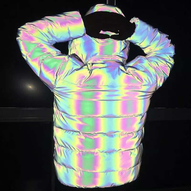 New2022 Hooded Reflective Jacket Loose Glowing Parka Winter Women Luminous Casual Coat padded Hoodies Warm Streetwear Coat