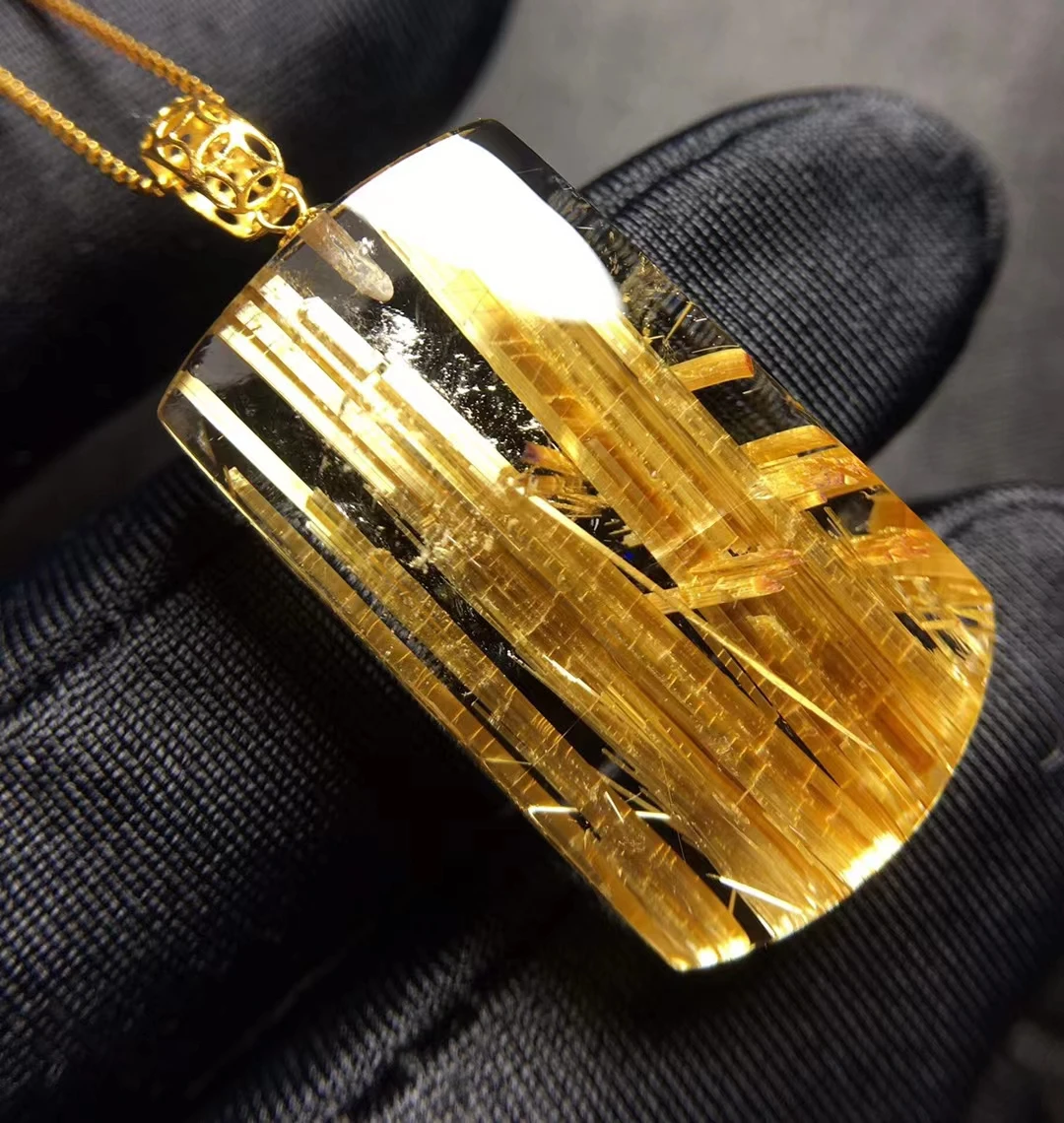 

Natural Gold Rutilated Quartz Pendant Necklace Rectangle Rutilated 28*16.6*7mm Gold Women Men Jewelry AAAAAAA