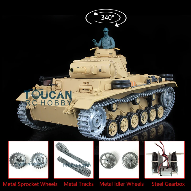 

US Stock Gifts 1/16 Heng Long TK6.0 RC Tank 3849 German Panzer III H Remote Control Model Upgraded Metal Tracks TH12555-SMT2