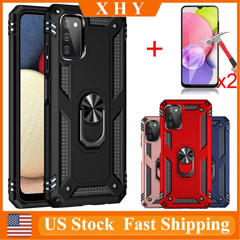 

Армированный чехол XHY для Samsung Galaxy A02S A03S, магнитный ударопрочный чехол-бампер с кольцом и подставкой, военный чехол, подставка для телефона, з...