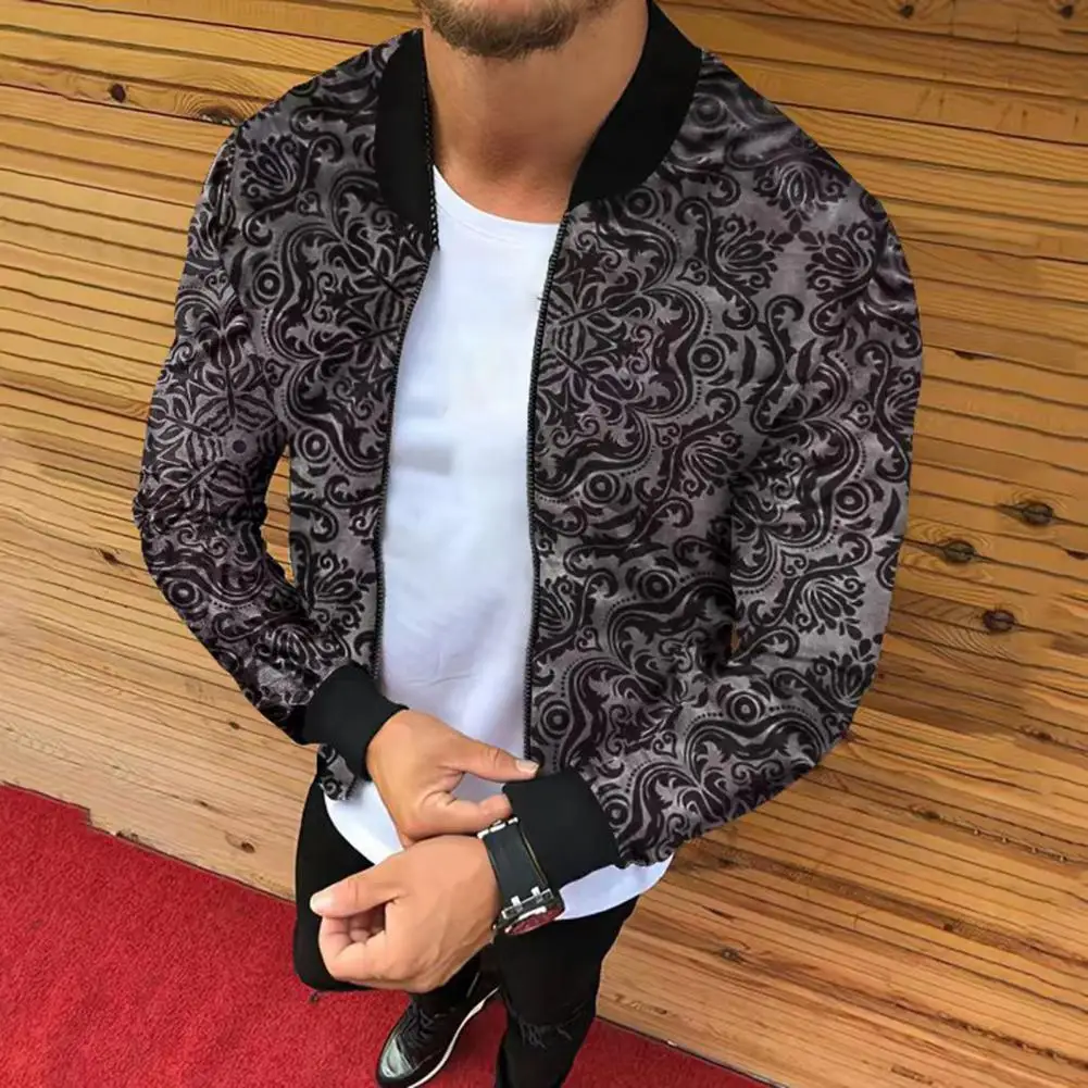 

Men Autumn Jacket Digital Printing Zipper Loose Stand Collar Streetwear Gradient Dot Ribbed Cuff Windbreaker Coat for Working
