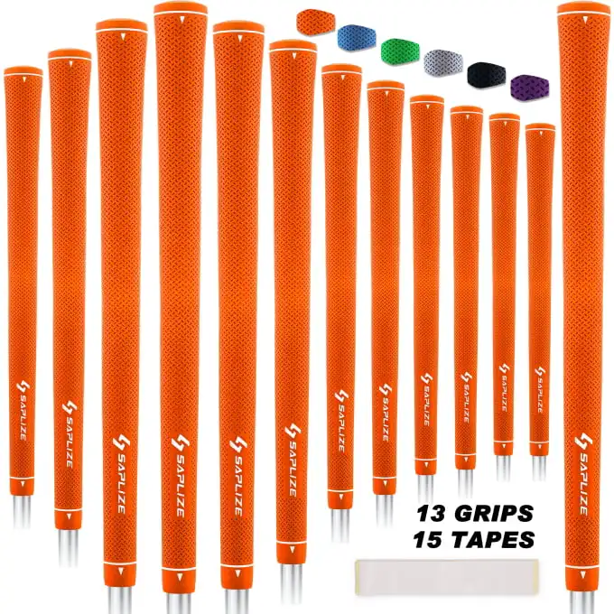 

Golf Grips 13 Pack Standard Size Including FREE 15 Tapes, Rubber Grips, Orange