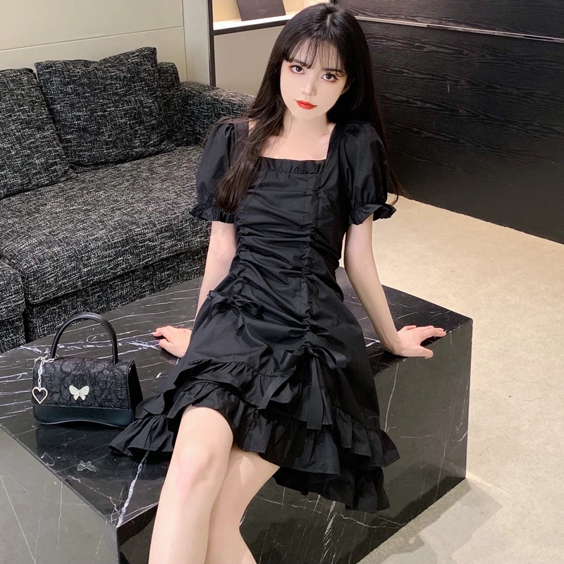 Женское мини-платье с юбкой-годе летнее женское черное элегантное