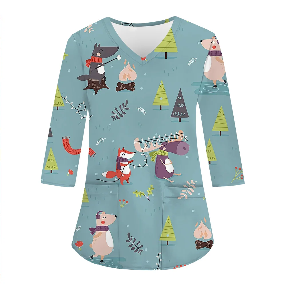 Новинка 2025 года рождественская медицинская форма праздничный принт Санта-Клауса